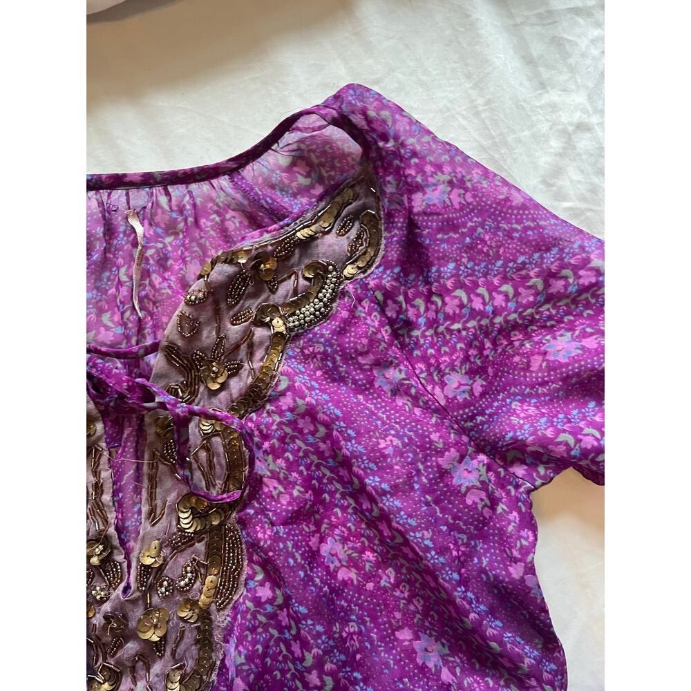 Free People Gossamer Wings Purple Patchwork Beaded Lace Boho Tunic Dress M/L - Picture 4 of 9